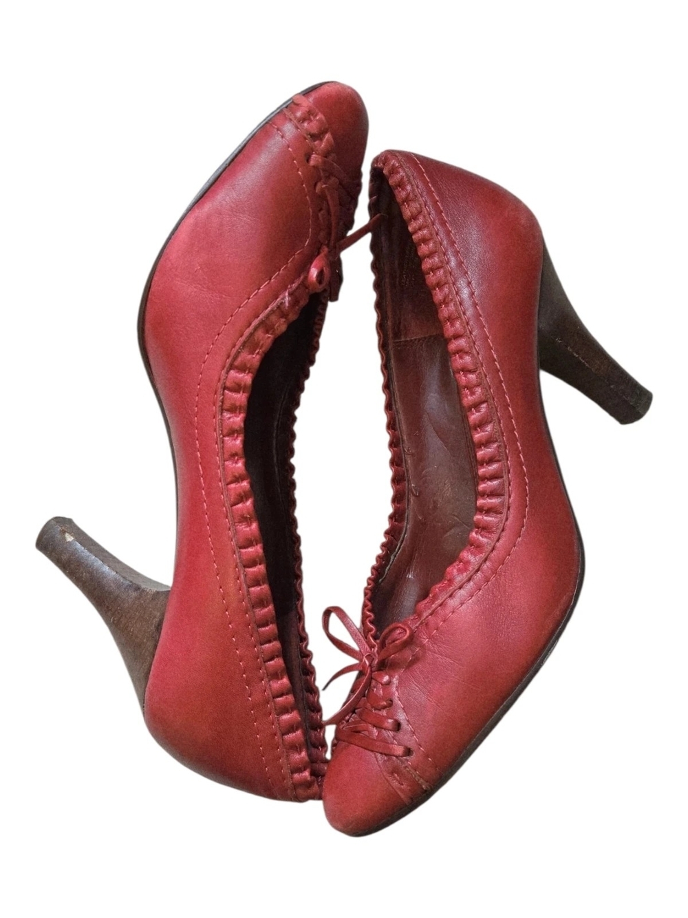 Hilary Radley Red Braided Leather Pumps with Ruffles & Bow - Picture 8 of 12